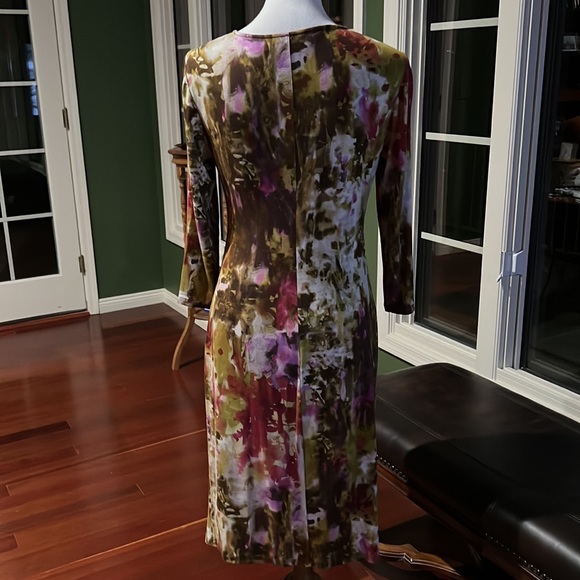 Lafayette 148 New York Dress Asymmetrical Neckline Size 8 Midi Abstract floral - Picture 7 of 16